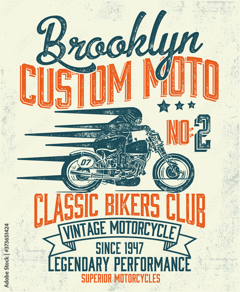 Plakat Typografia wektorowa motywu motocykla i ilustracje, do nadruków na koszulkach i innych zastosowań.