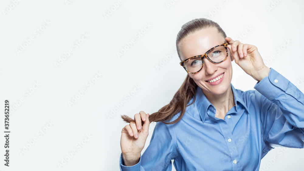  Businesswoman wearing formal wear over white background