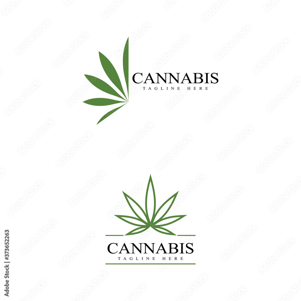 Set of Cannabis marijuana hemp leaf logo