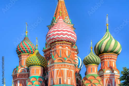Cathedral of Vasily the Blessed (Saint Basil's Cathedral) domes on Red Square, Moscow, Russia