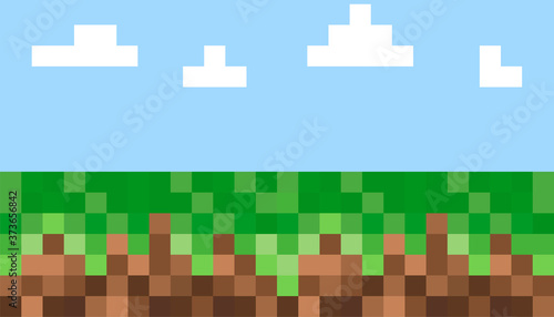 Pixel background. The concept of games background. Vector illustration