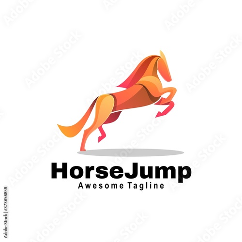 Vector Logo Illustration Horse Jump Gradient Colorful Style.
