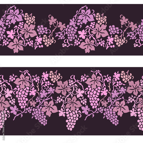 Vine border. Burgundy lace horizontal seamless pattern. Vector set of 2. Use for embroidery, braid, tape, ribbon.
