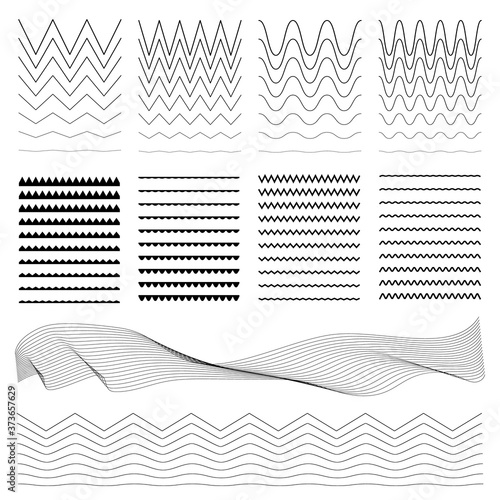Set of Zigzag Borders. Wavy Lines, Symbols, Sinuous Curves