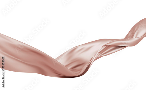 Rose gold fabric flying in the wind isolated on white background 3D render