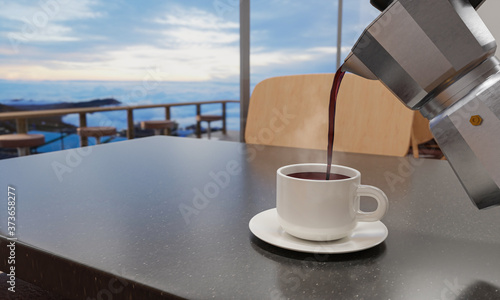 Black coffee in a white mug...