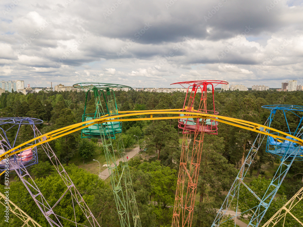 Aerial drone view. Ferris wheel.