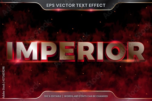 Text effect in 3d Imperior words, font styles theme editable metal silver color with red smoke and light concept photo