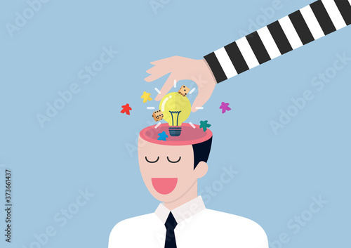 Thief stealing idea from a businessman head