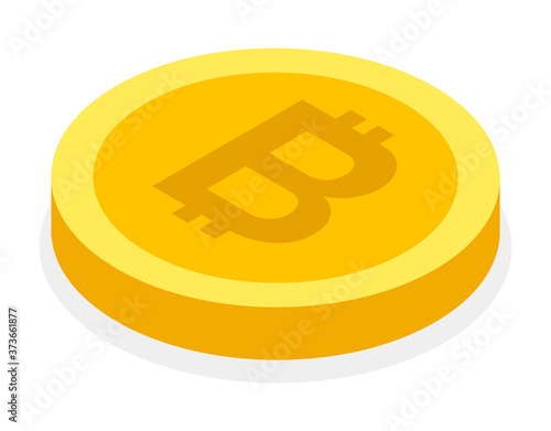 Golden bitcoin coin illustration. Crypto currency golden coin bitcoin symbol isolated on white. Internet digital currency, metallic virtual money protected by cryptographic methods, payment system