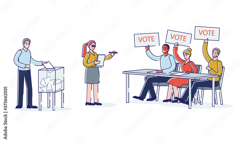 Election and democracy: people voting for candidate and filling survey poll Election and democracy: people voting for candidate and filling survey poll