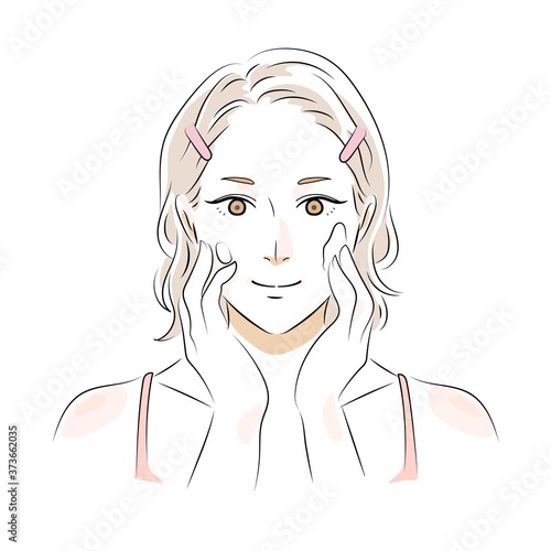 クリームを塗る女性　メイクイラスト