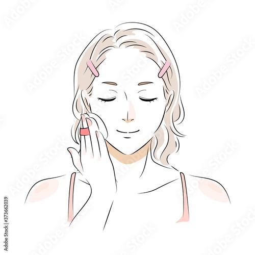 ファンデーションを塗る女性　メイクイラスト