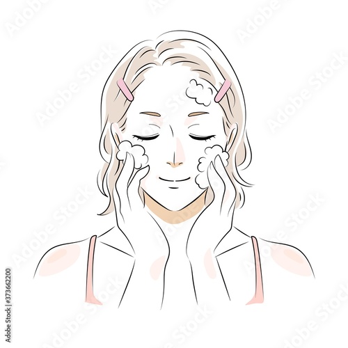 洗顔をする女性　メイクイラスト