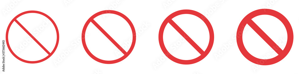 Set of prohibition signs isolated on white background. Restriction marks of different thickness. Vector illustration
Set of prohibition signs isolated on white background. Restriction marks of different thickness. Vector illustration