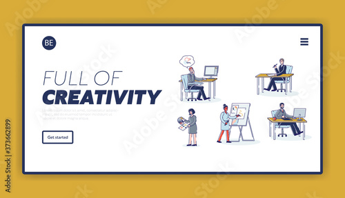 Team of graphic designers working. Creative website or mobile app development landing page