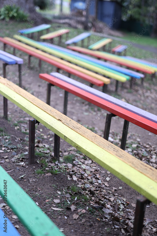 Seats in a community Ampitheatre