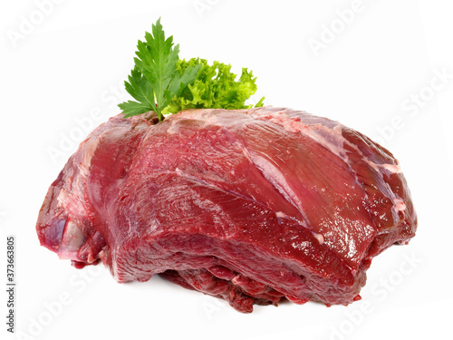 Fotografi Raw Wild Boar Roast - Wild Game Meat on white Background - Isolated