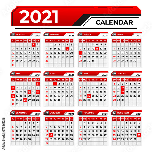 design template 2021business calendar modern red color with a simple and elegant style
