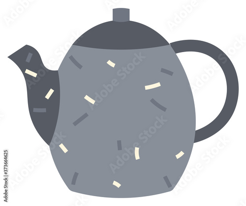 Teapot or kettle isolated on white background. Utensil for kitchen, for drinking tea. Dotted blue teakettle with cap. Vector illustration in flat style
