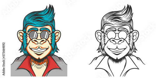 Coloring book cartoon illustration old school rocker monkey