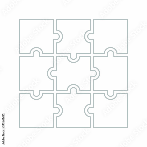 Nine blank puzzle pieces. Puzzle for web, information or presentation design, infographics. White puzzle on white background. Vector illustration