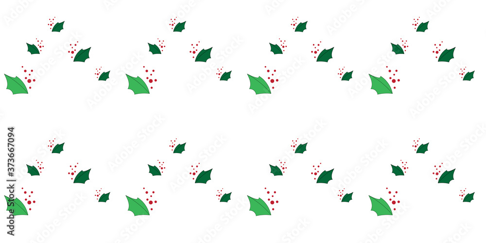 Christmas vector red berries seamless repeat pattern. Christmas pattern with green spiky sharp Christmas Holly leaves. Green leaves and read berries festive bush Christmas pattern winterberries