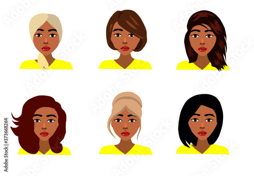 vector network of women's hairstyles for tanned girls