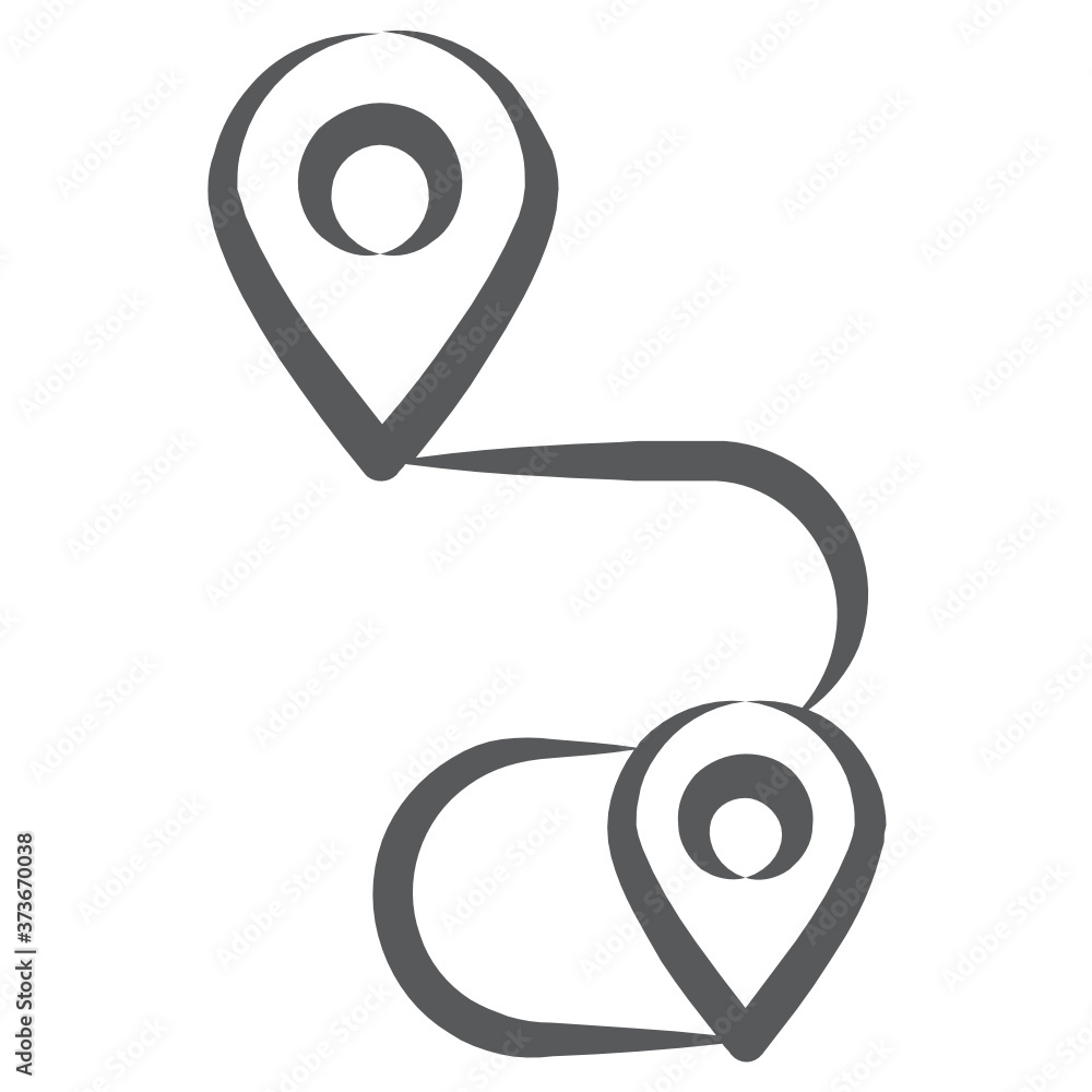 Two map pins on a line path icon of start and end journey of road route
Two map pins on a line path icon of start and end journey of road route