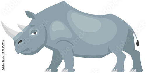 Standing rhinoceros side view. African animal in cartoon style.