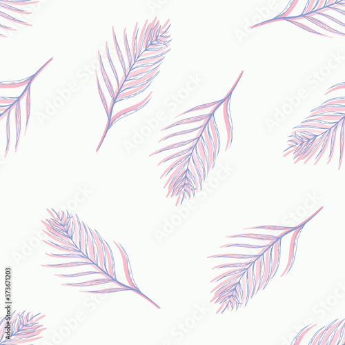 Vector Gradient Palm Tree Leave Shapes on White seamless pattern background.