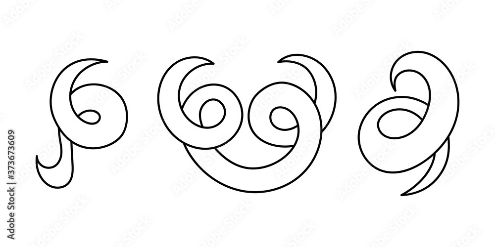 Outline rope icon isolated on white. Doodle swirl and wave elements for decor. Hand drawing art line. Sketch vector stock illustration. EPS 10