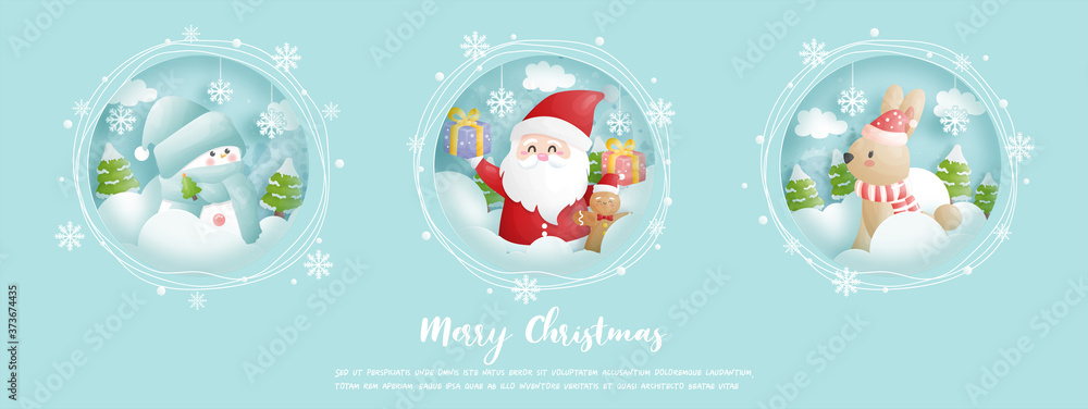 Christmas card, celebrations with Santa and friends for Christmas banner, vector illustration. Christmas card, celebrations with Santa and friends for Christmas banner, vector illustration.
