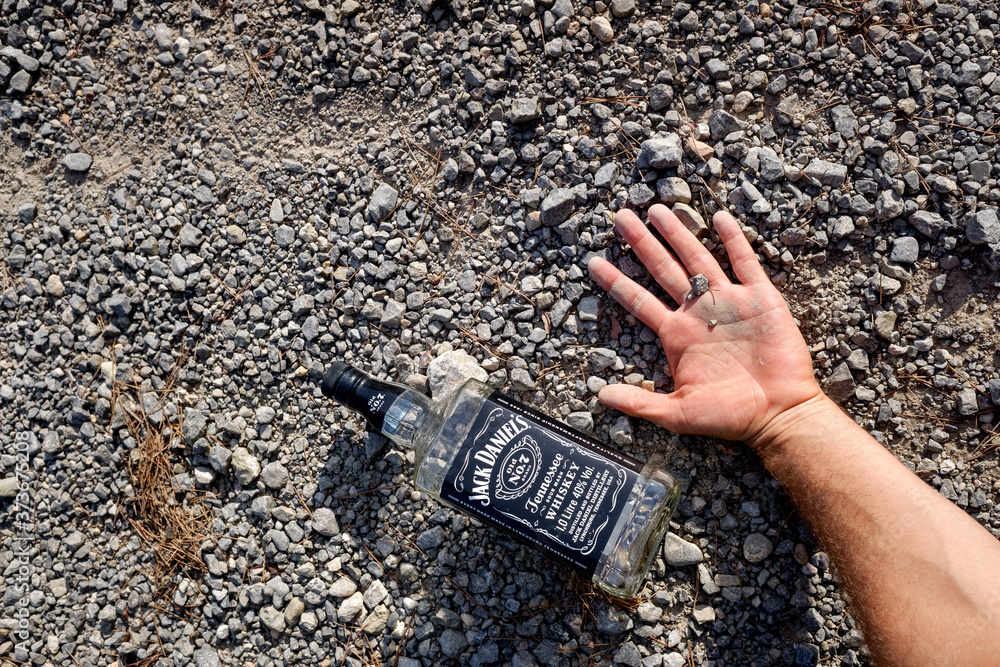 Valencia, Spain - August 23, 2020: An empty bottle of Jack Daniels ...