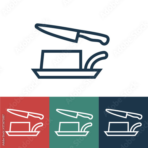 Linear vector icon with knife and butter
