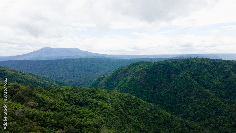 Panorama view mountain tree green beautiful with sky cloud background, Blank for design.