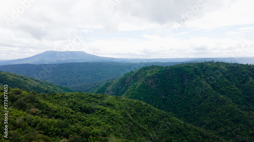 Panorama view mountain tree green beautiful with sky cloud background, Blank for design.