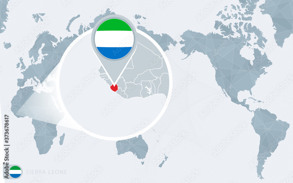 Pacific Centered World map with magnified Sierra Leone. Flag and map of ...