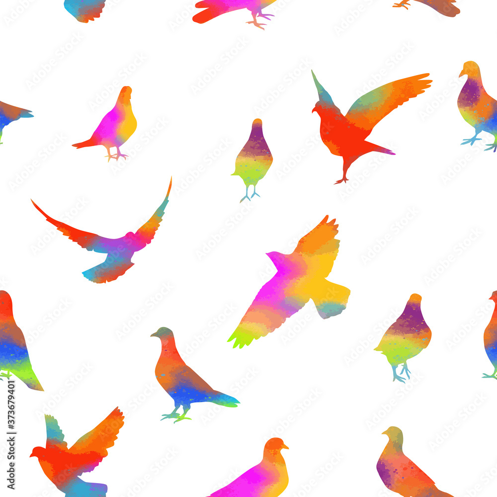 Obraz premium The seamless background of the pigeons. Mixed media. Vector illustration