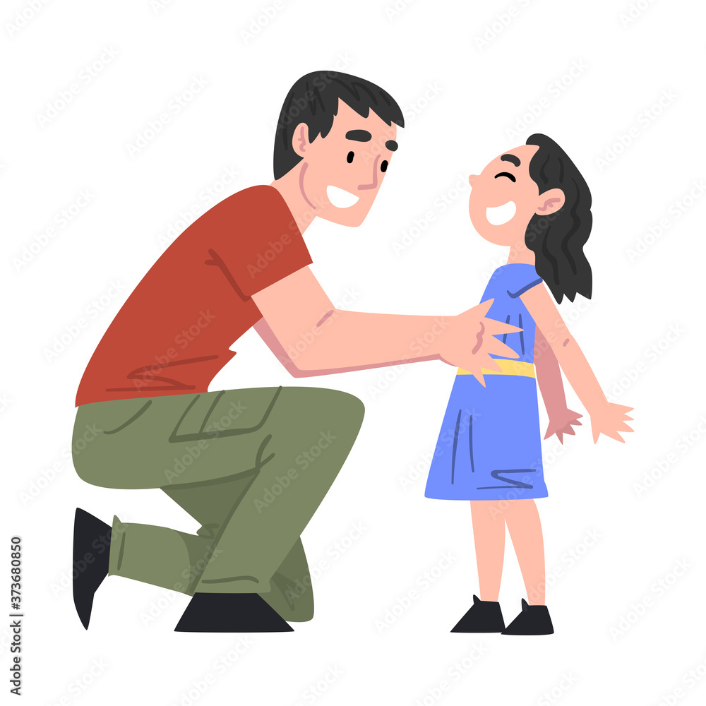 Dad and his Daughter Having Fun, Father and his Kid Having Good Time Together Cartoon Style Vector Illustration