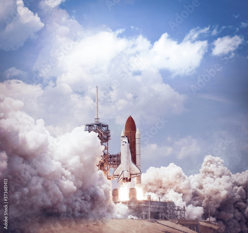 Space shuttle launches from spaceport