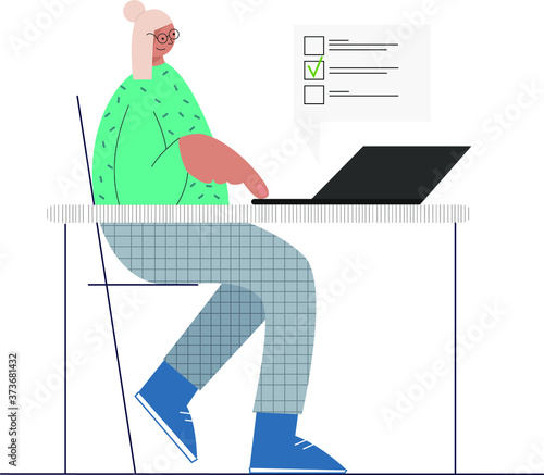 Electronic poll. Online voting. Vector illustration with flat design. Voter makes a choice.