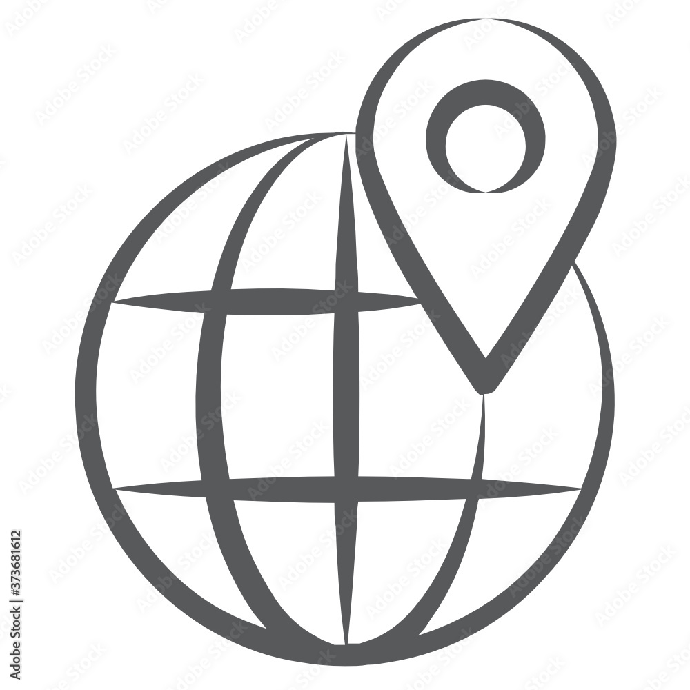 
Globe with map pointer, geolocation icon in line style 
