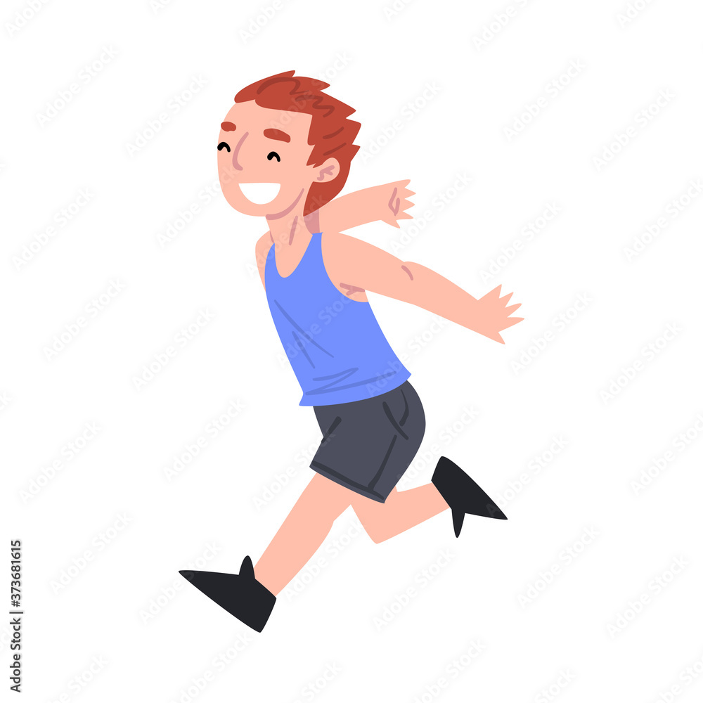 Happy Little Boy Running Cartoon Style Vector Illustration on White Background Happy Little Boy Running Cartoon Style Vector Illustration on White Background