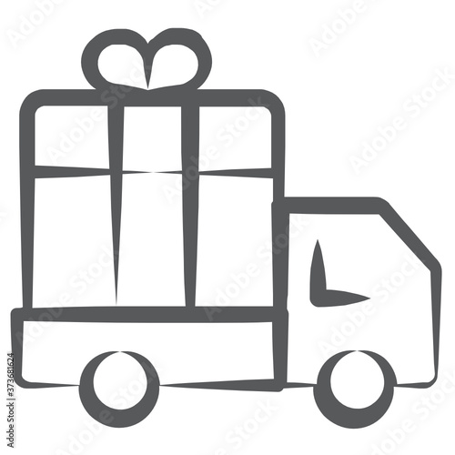 
Wrapped box on truck, concept of gift delivery icon
