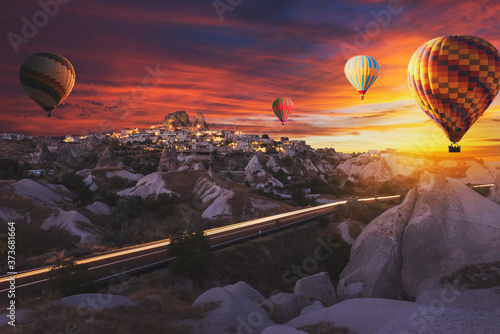 The great tourist attraction of Cappadocia Colorful hot air balloons the best places to fly with hot air balloons. Goreme, Cappadocia, Turkey © Tracy Ben