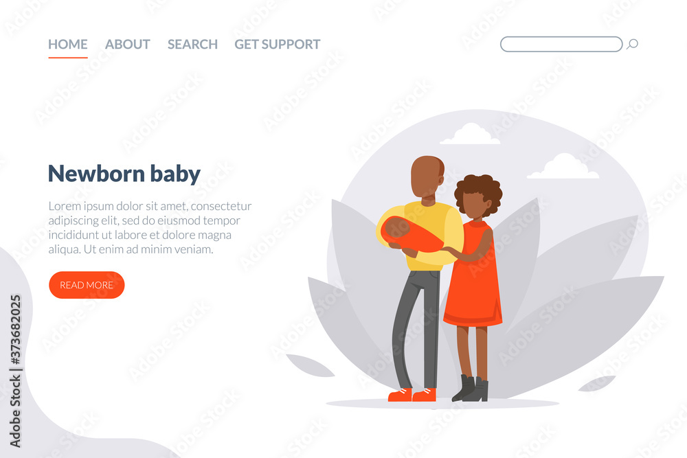 Newborn Baby Landing Page Template, Happy Family Couple Holding Little Baby Website, Mobile App Cartoon Vector Illustration Newborn Baby Landing Page Template, Happy Family Couple Holding Little Baby Website, Mobile App Cartoon Vector Illustration