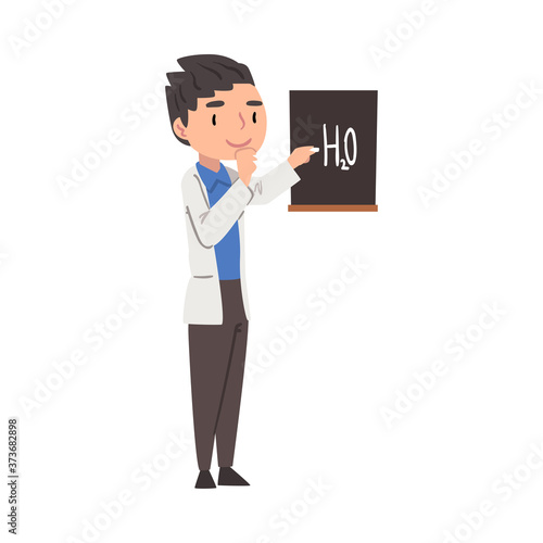 Male Scientist or Student Character Working at Medical or Researching Laboratory Cartoon Style Vector Illustration © topvectors