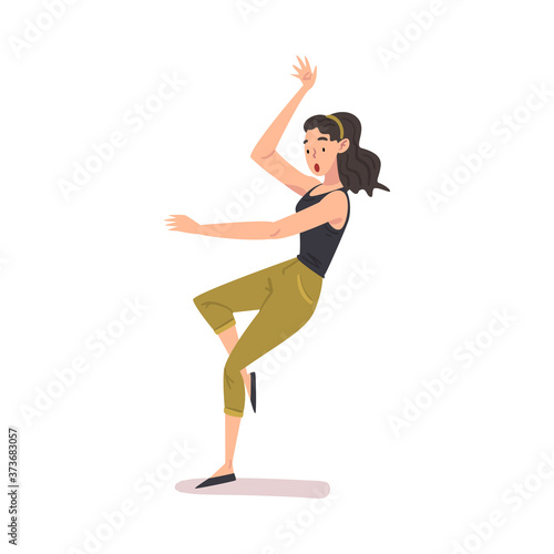 Young Woman Falling Down Backwards on Floor, Female Person with Frightened Expression on her Face Cartoon Style Vector Illustration