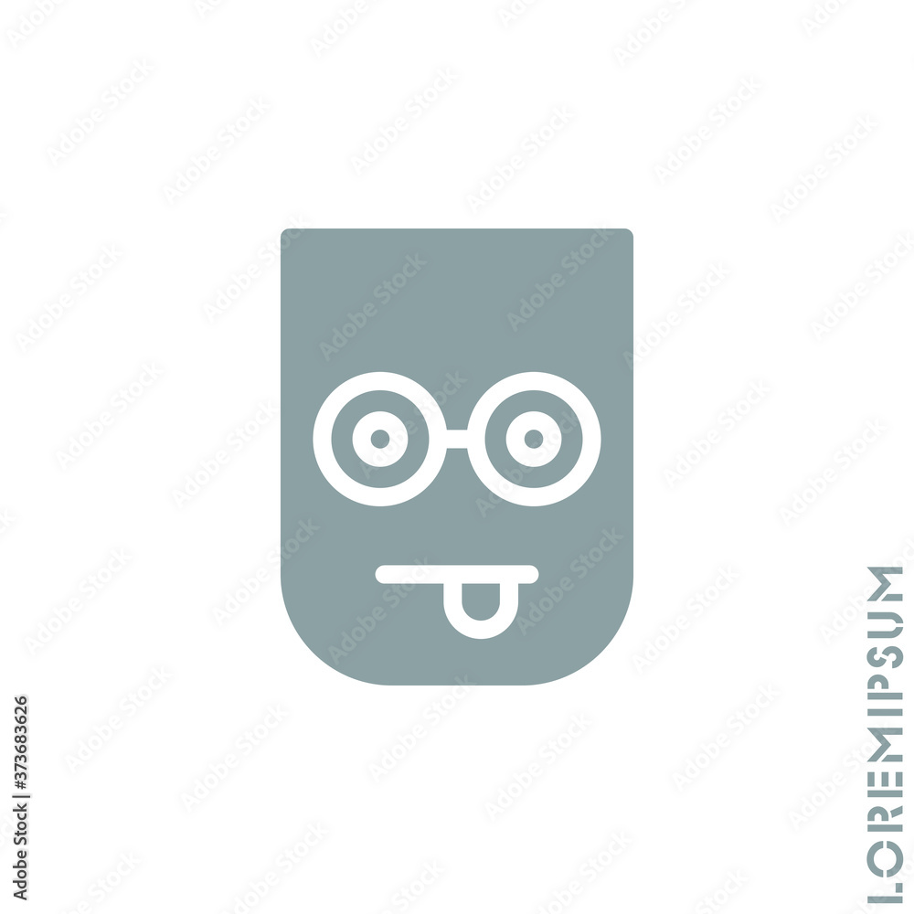 Mocking Funny Humor Emoticon Icon Vector Illustration. Style. Gray on white background
